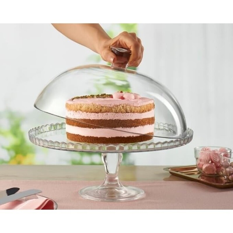 Plato para Torta con Cúpula y Pie Macaron 32,2 cm PLATO TORTA C/CUPULA Y PIE 32,2CM MACARON