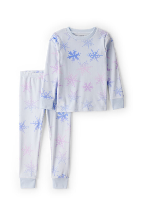 Pijama dos piezas de micropolar, remera y pantalón, diseño copos de nieve Sin color