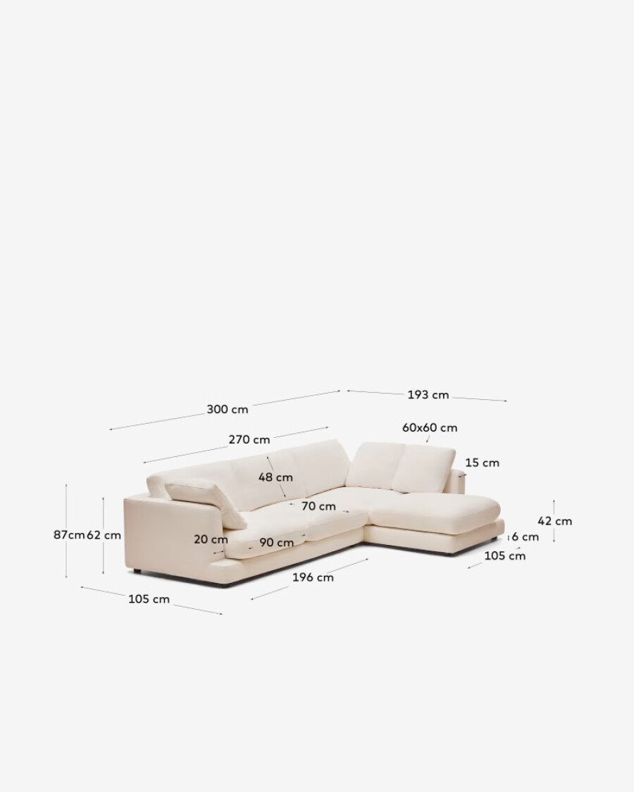 Sofá Gala 4 plazas con chaise longue derecho beige 300 cm