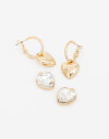Aros Sets Strass Argollas Con Doble Dije De Corazón - Dorado