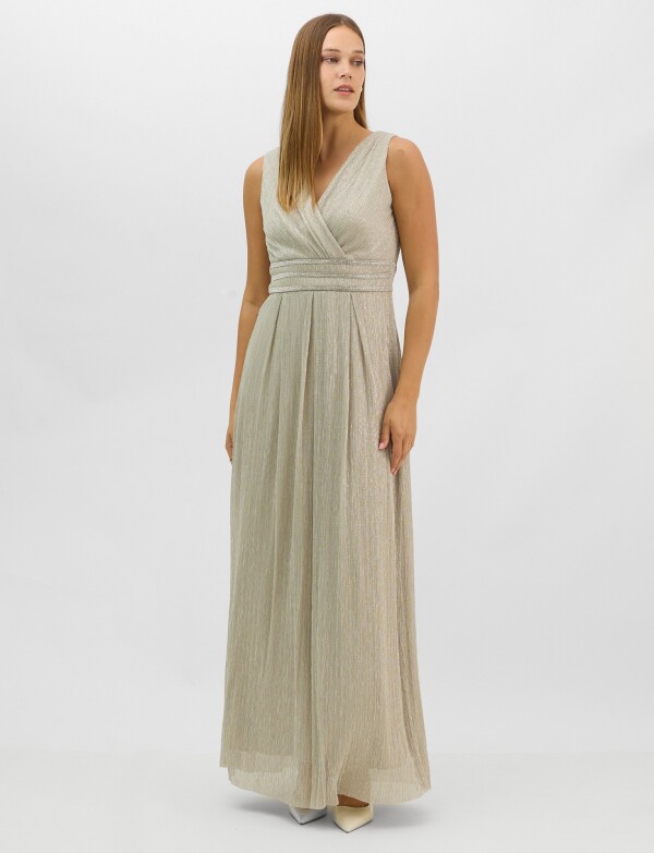 Vestido Gasa Con Lurex Y Cintura De Strass BEIGE