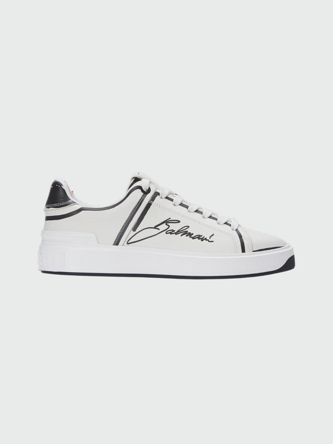 Balmain - Championes acordonados de cuero estampados, B-Court Blanco