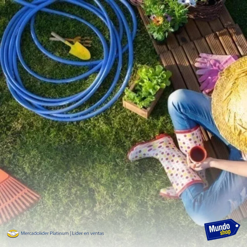 Manguera De Jardin Para Riego 20 Metros C/acoples Y Soporte Azul