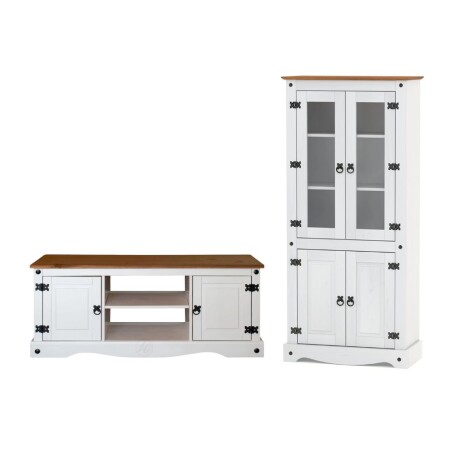 Promo Rack de Tv + Biblioteca con Cristalero Línea Naturale Blanco