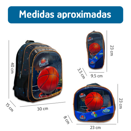 Set Mochila Lonchera Cartuchera Escolar 3 Piezas Azul Oscuro