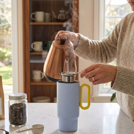 Vaso térmico de acero con tapa y asa - 560ml Celeste