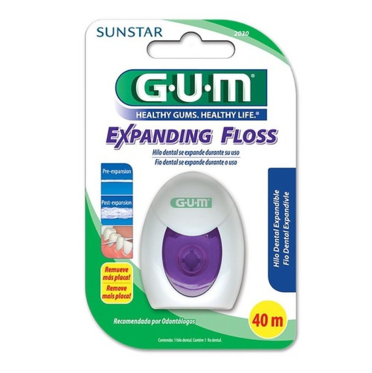 GUM Hilo Dental Expandible Floss N°2030 40 mts | Limpieza Suave y Profunda Entre Dientes