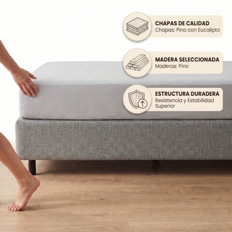 Base Box Sommier Tapizada en Lino Gris para Colchón 1 PLAZA 78 x 188 x 35 cm