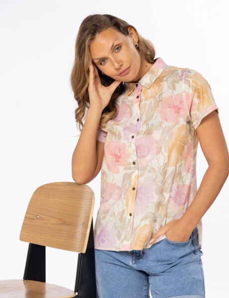 CAMISA DE LINO ESTAMPADA Rosa