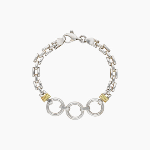 Pulsera plata y oro con diseño de 3 aros Pulsera Plata Y Oro Con Diseño De 3 Aros
