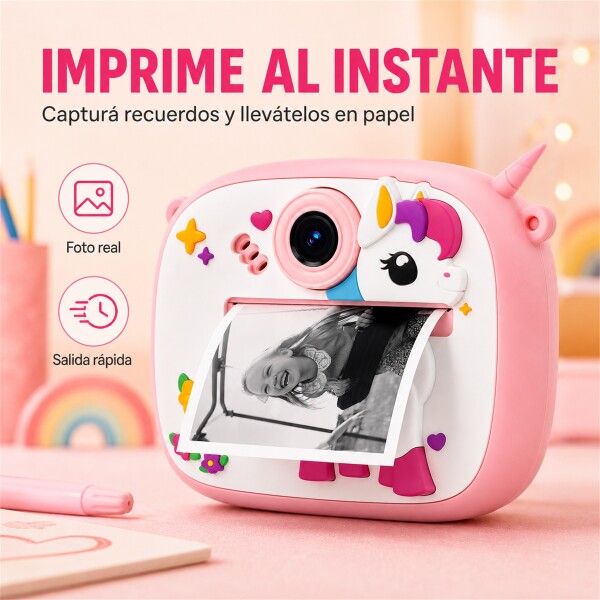 Cámara Infantil Instantánea Gatito con Doble Lente y Selfie ROSA