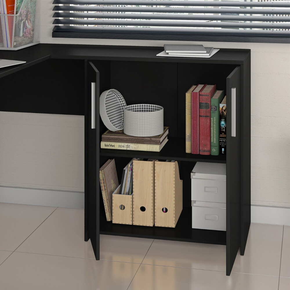 ESCRITORIO ESQUINERO MESA PARA PC LAPTOP COMPUTADORA 2 PUERTAS 2 CAJONES NEGRO