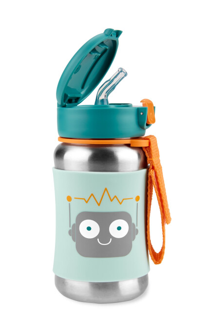 Botella de acero inoxidable con sorbito diseño robot Sin color