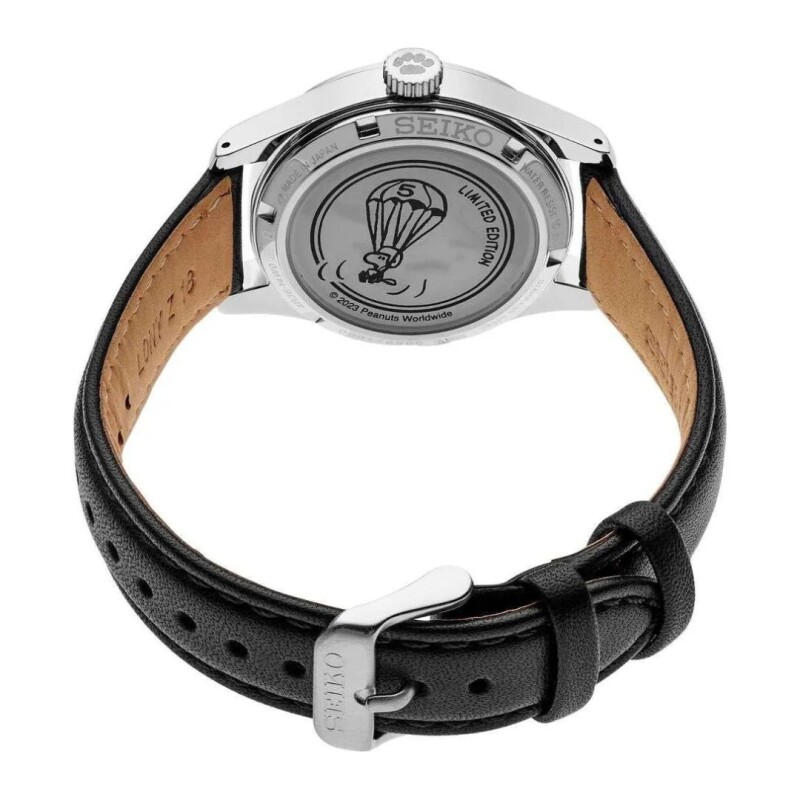 Reloj Seiko 5 Sports X Peanuts Snoopy Parachute SRPK27K1 Edición Limitada Negro