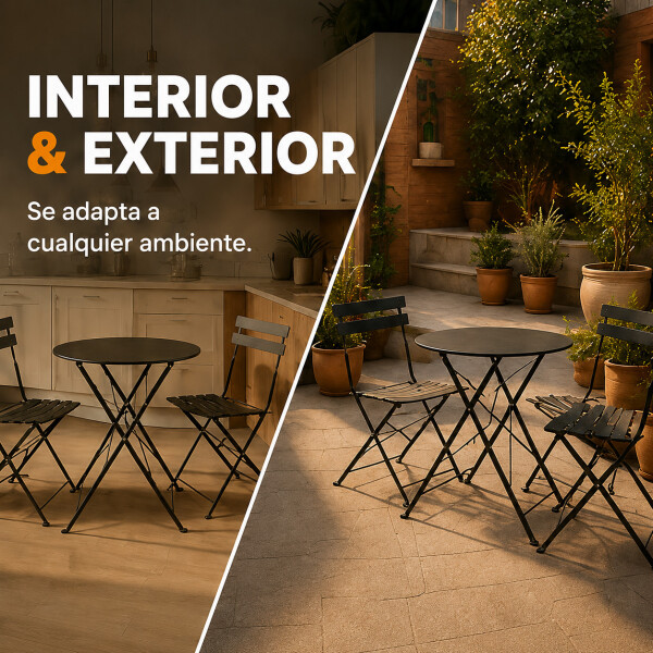 Set Juego Jardín Combohome Balcón Bistro Plegable 3 Piezas Negro 1