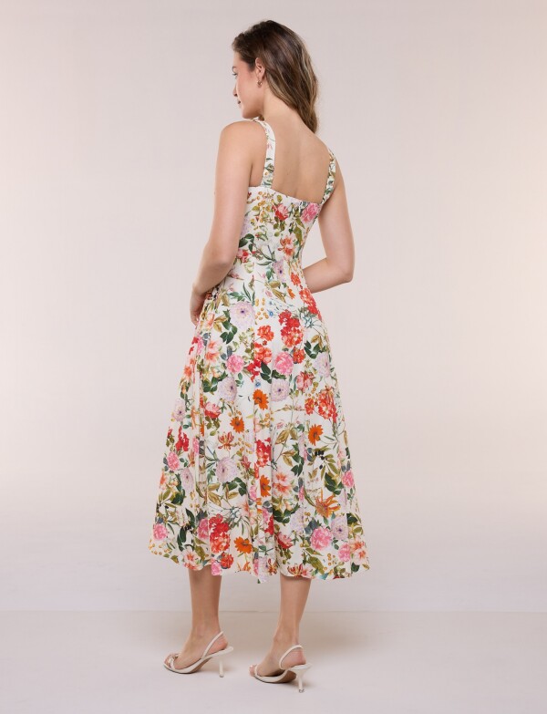 Vestido Lino Flores BEIGE/MULTI