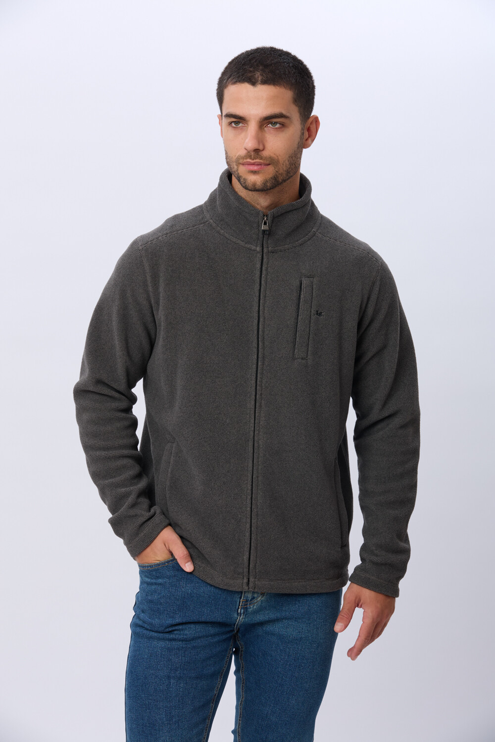 CAMPERA POLAR TEXTURADO LIVIANA Gris