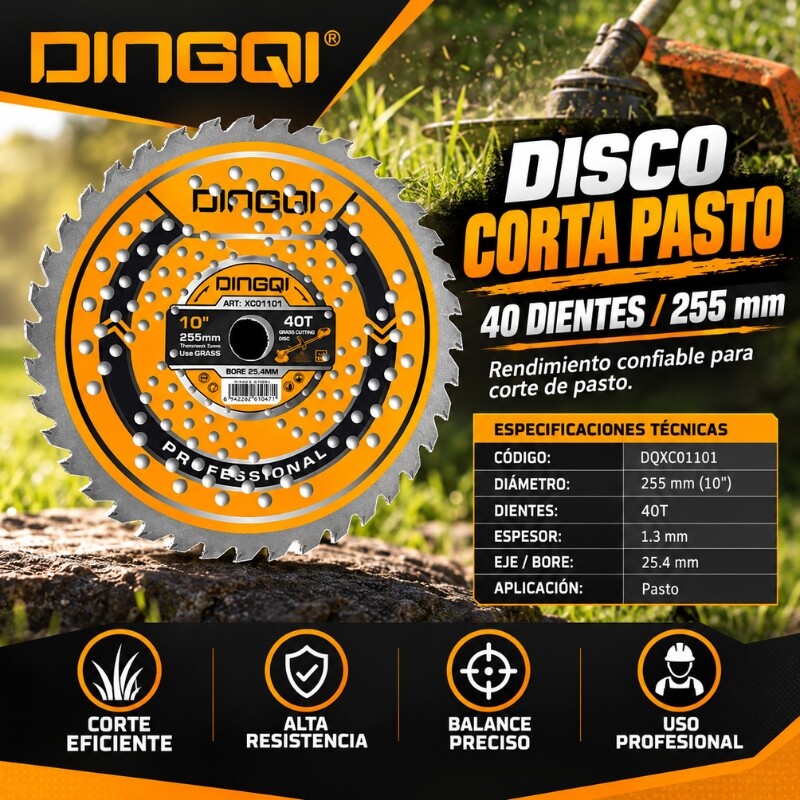 DINGQI DISCO PARA DESMALEZADORA 255x1.3MM 40 DIENTES Dingqi Disco Para Desmalezadora 255x1.3mm 40 Dientes