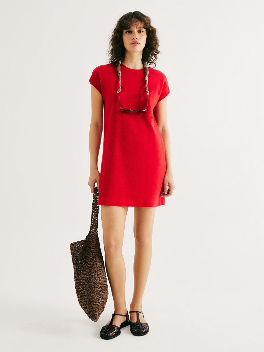 VESTIDO BÁSICO CON TEXTURA - ROJO 