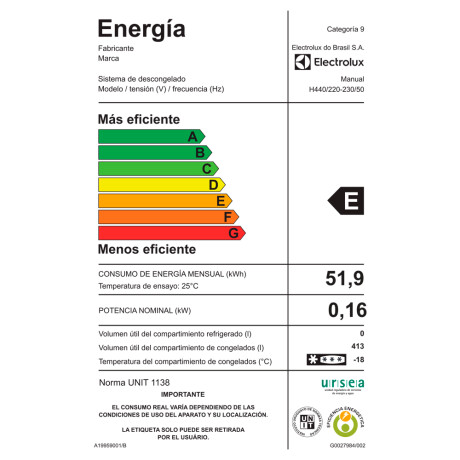 freezer electrolux fío humedo 407lts. WHITE