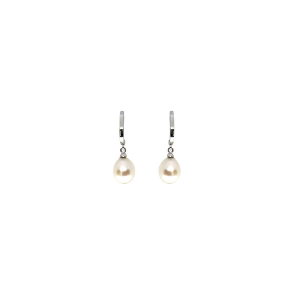 Caravanas - medio aro en oro blanco 18k con perlas Caravanas - medio aro en oro blanco 18k con perlas