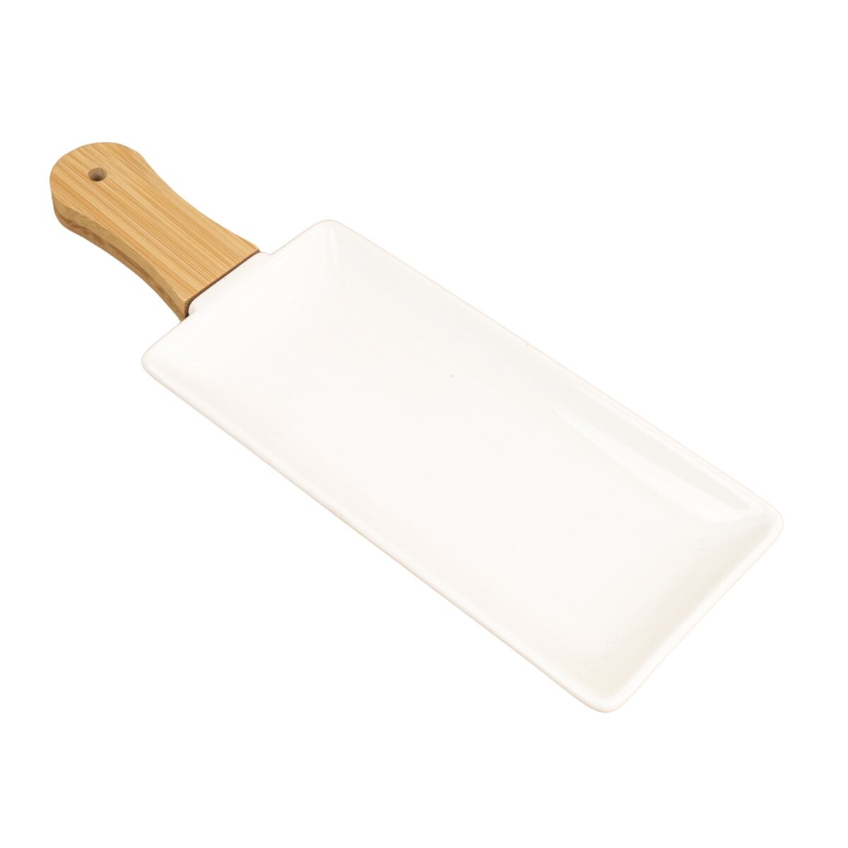 Plato rectangular de ceramica con mango de madera 
