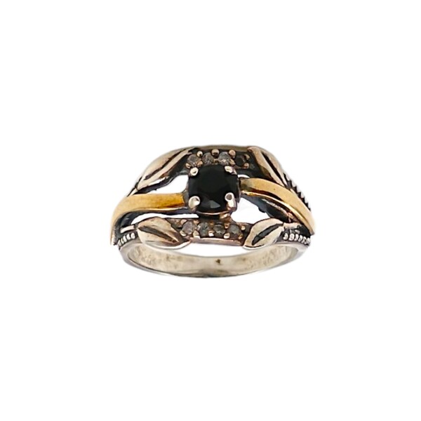 Anillo Labrado-Plata y Oro-Piedra Onix y Zirconia-AN5194 conpiedra