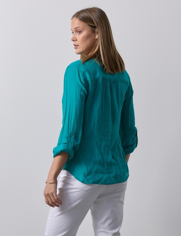 Blusa Nudo Botones TURQUESA