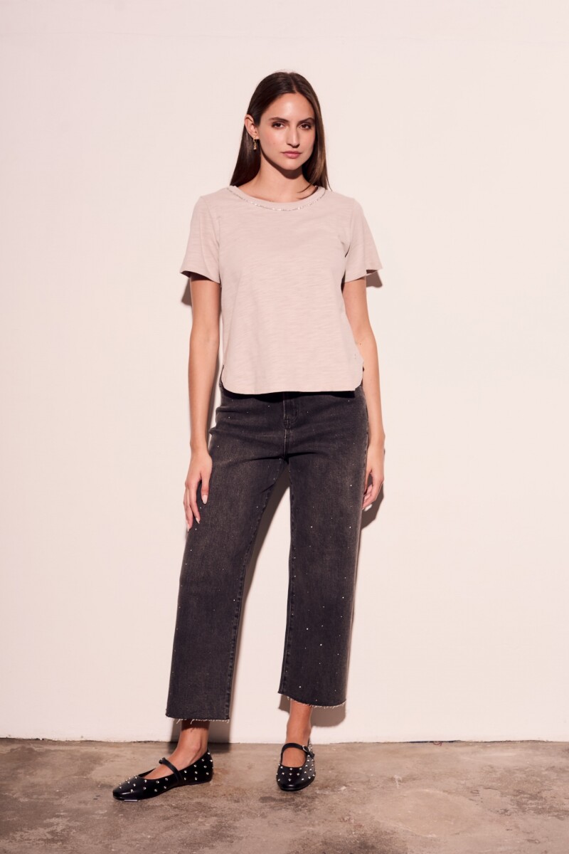 Remera Algodón Escote Metalizado Gris