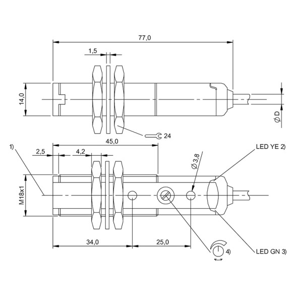 Sensor barrera receptor PNP NA+NC Ø18mm 24VDC BF0084