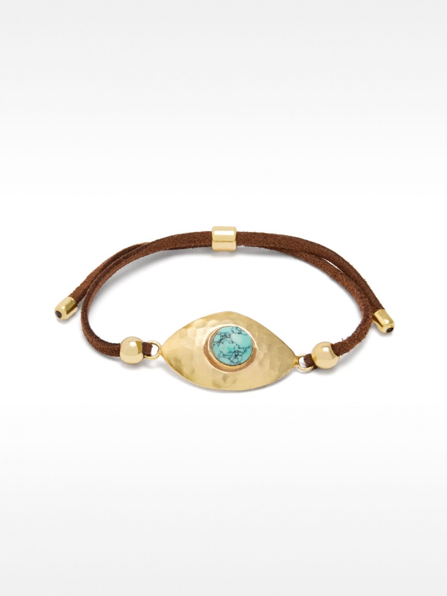 Pulsera De Piel Con Detalle Ovalado Con Piedra azul