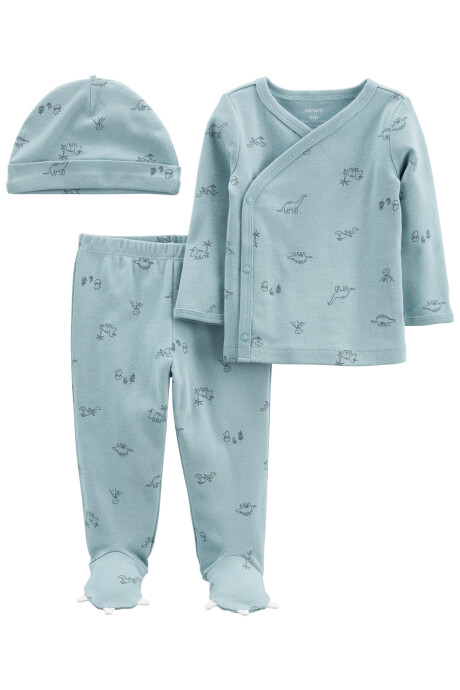 Set tres piezas pelele, batita y gorro de algodón diseño dinos 0