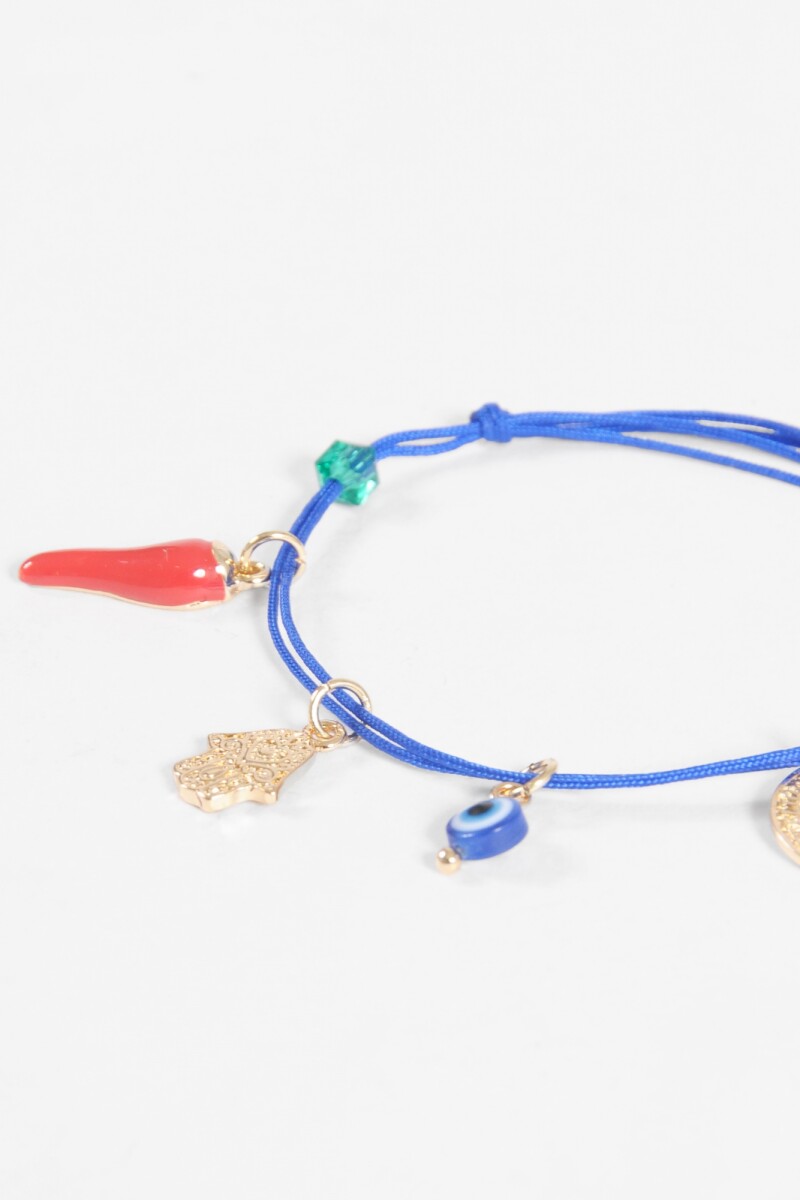 Pulsera dijes y ojito regulable azul