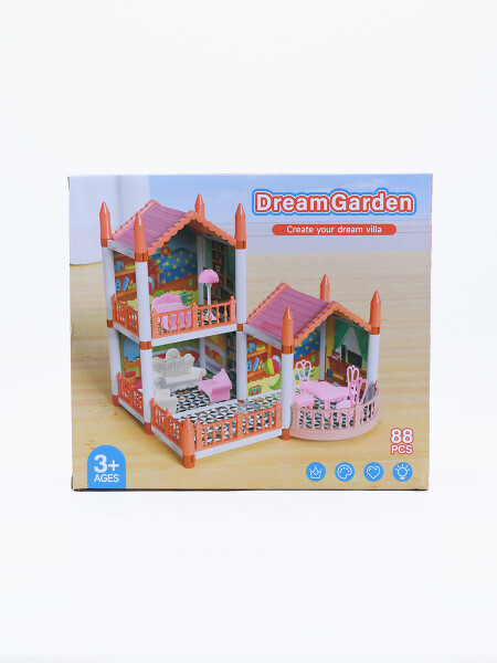 CASA 2 PISOS CON ACCESORIOS ROSADO