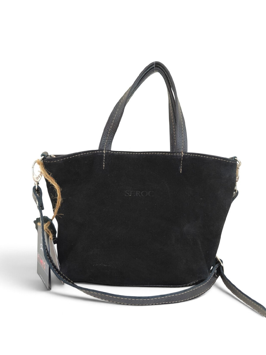 Cartera balde chica en cuero y gamuza - Negro 