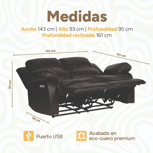 Sofá Sillón 2 Cuerpos Reclinable Masajeador Electrico Living Color Variante Negro