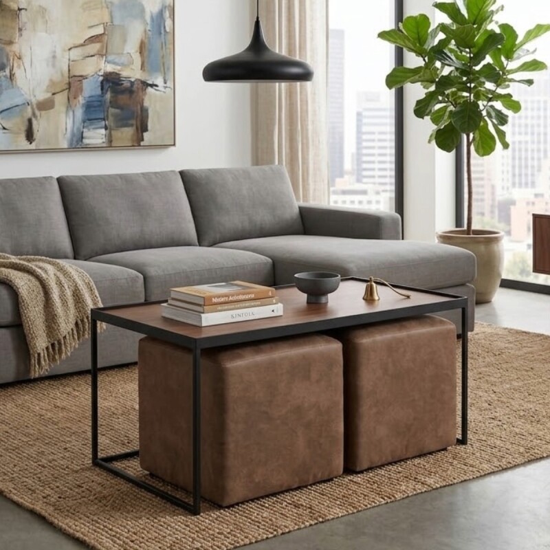 MESA CENTRO CON PUFF AF 100X50 (CD) Unica