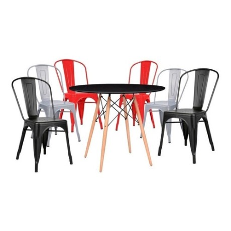 Juego de comedor mesa Redonda 120cm + 6 Sillas Tolix Blanco