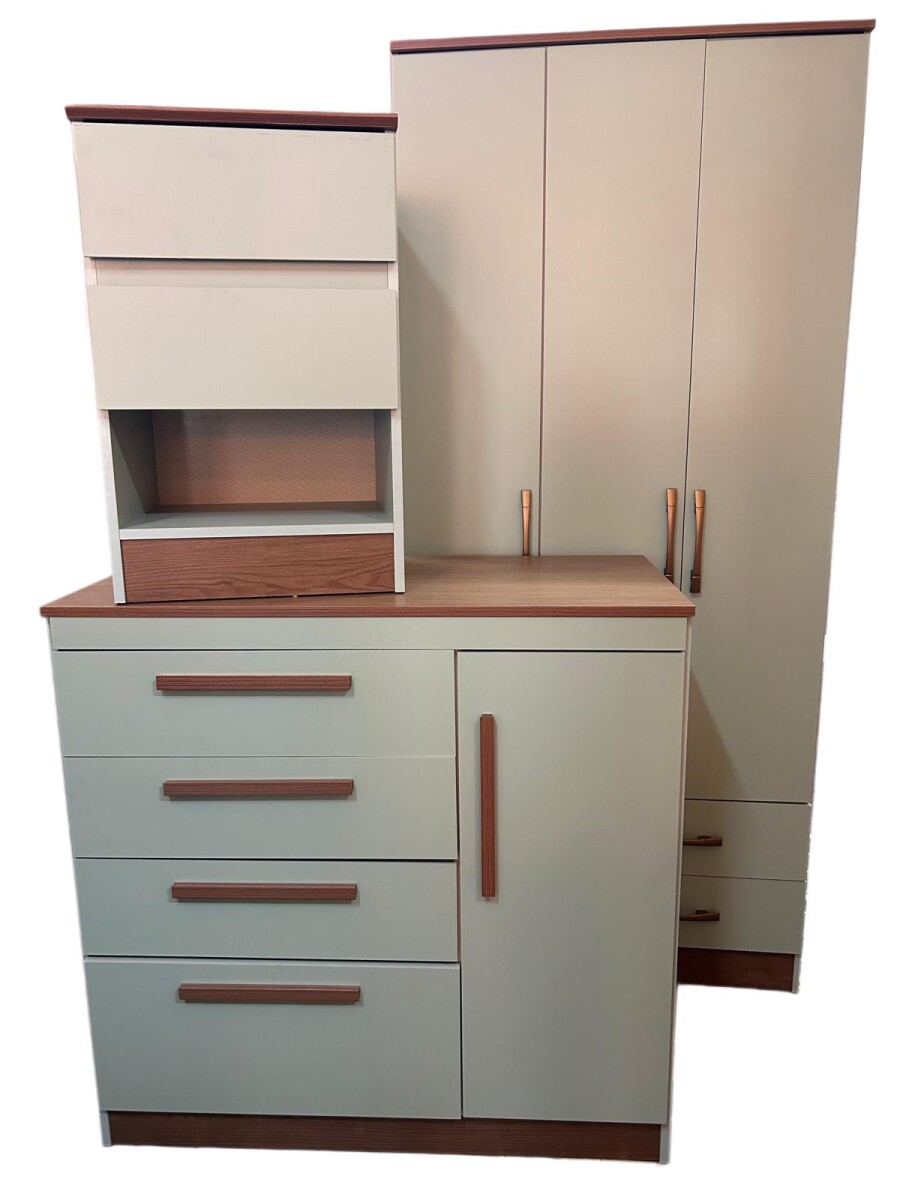 Combo PISTACHO Ropero + Cajonera + Mesa de Luz 