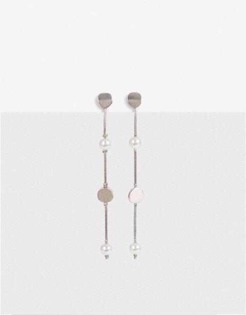 Aros Colgantes Largos Perlas Aros Largos Perlas - Plateado Rodio