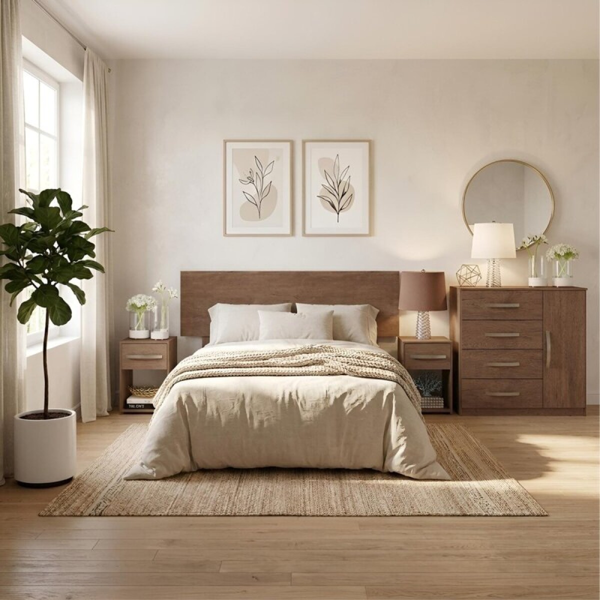 Combo Respaldo, 2 Mesas de Luz y Cómoda - MDP - Dakar 