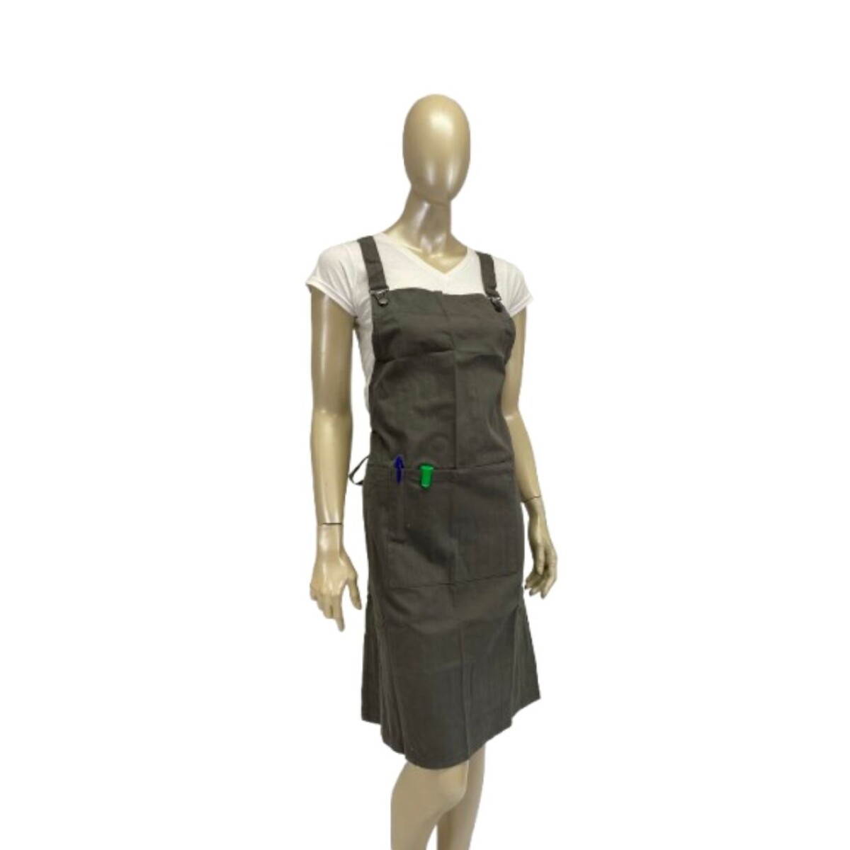 Delantal con peto, con bolsillo, tiras cruzadas y broches - Gris oscuro 
