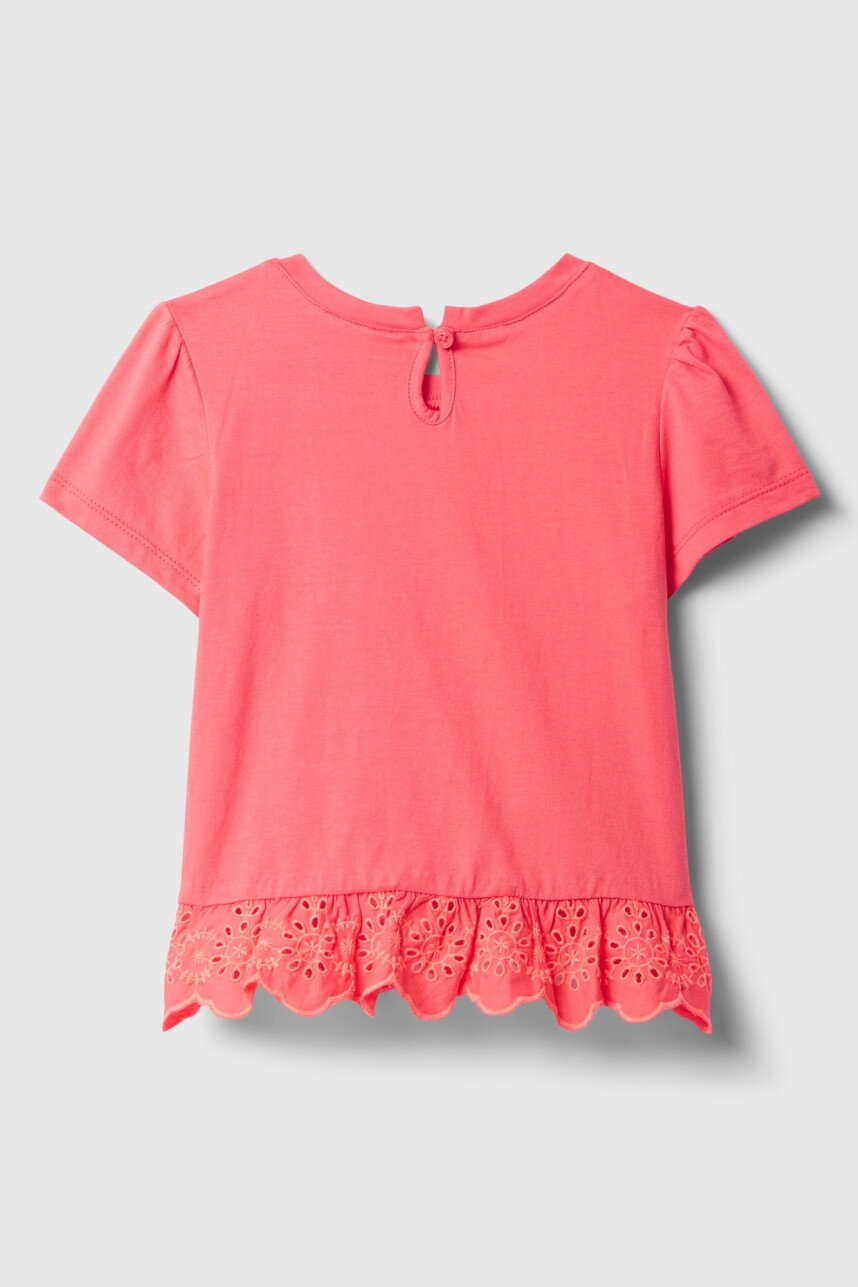 Remera Tunic Con Broderie Toddler Niña Fresh Coral