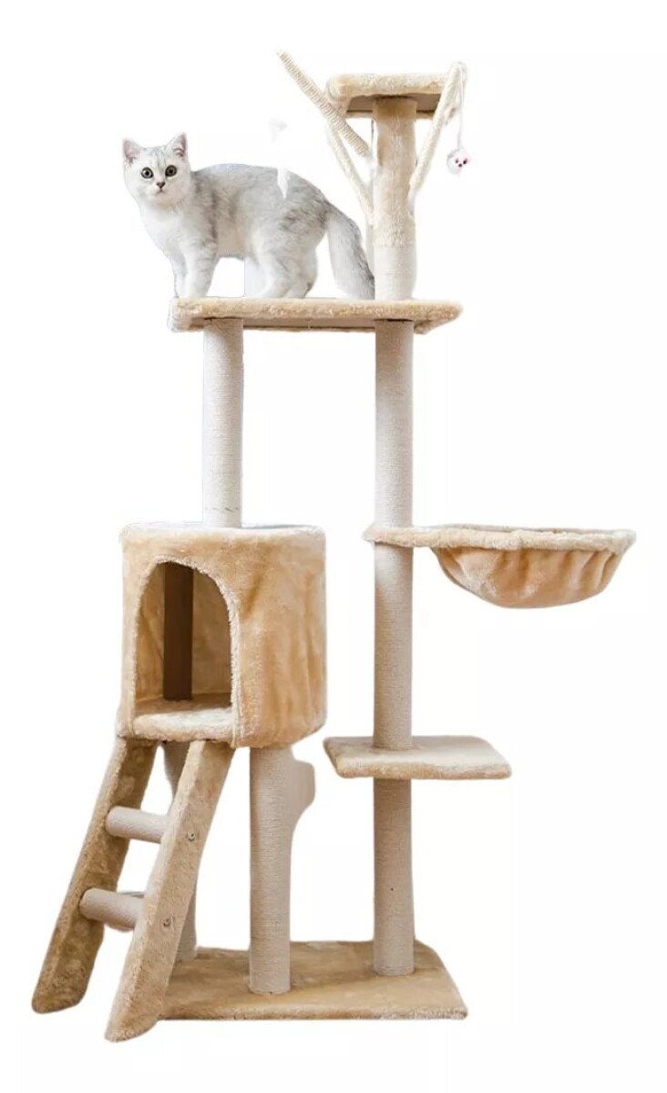 Rascador Torre 5 Niveles en Felpa y Sisal para Gato - Beige 