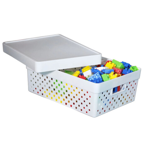 Caja Canasto Organizador Quadratta con Tapa en PP 39x29x14Cm Blanco