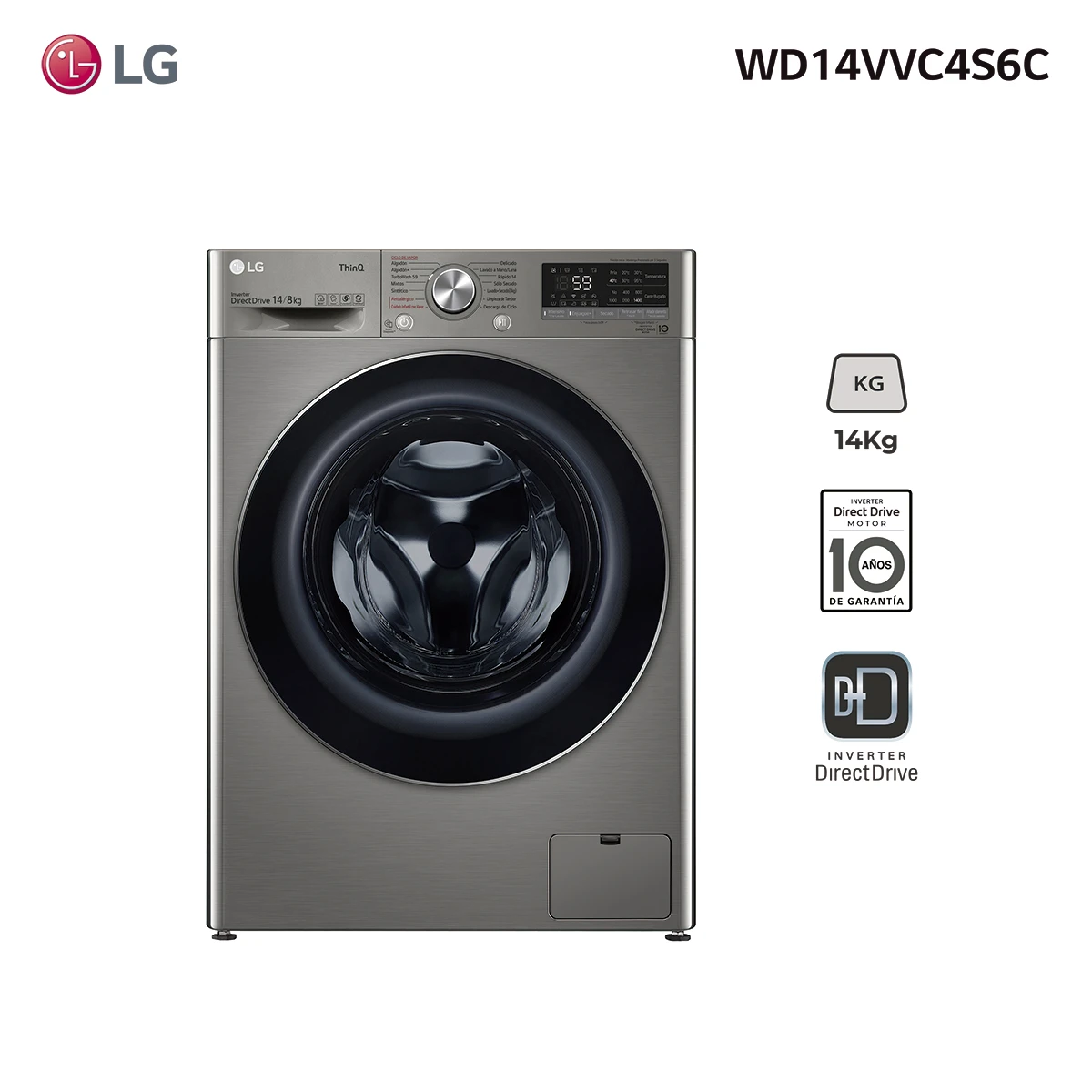 Lavasecarropas frontal LG inverter 14Kg WD14VVC4S6C 