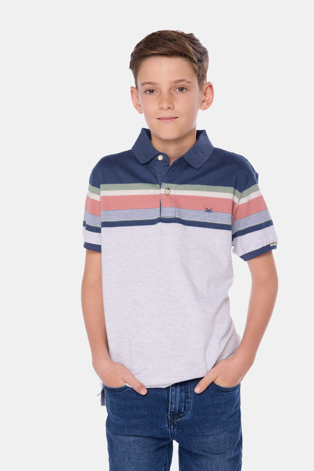 REMERA POLO RAYADA Gris