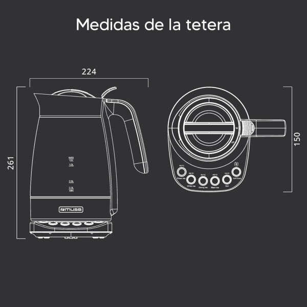 Tetera Eléctrica Muse Ms-320 T 2200w TETERA ELECTRICA MUSE MS320T ACERO
