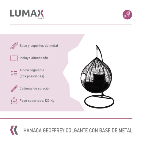 Hamaca nido colgante c/base metal y apoya pie jardín Negro/Negro
