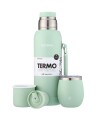 Kit Termo 1Lt Con Base De Silicona + Mate De Acero Con Tapa Verde Agua